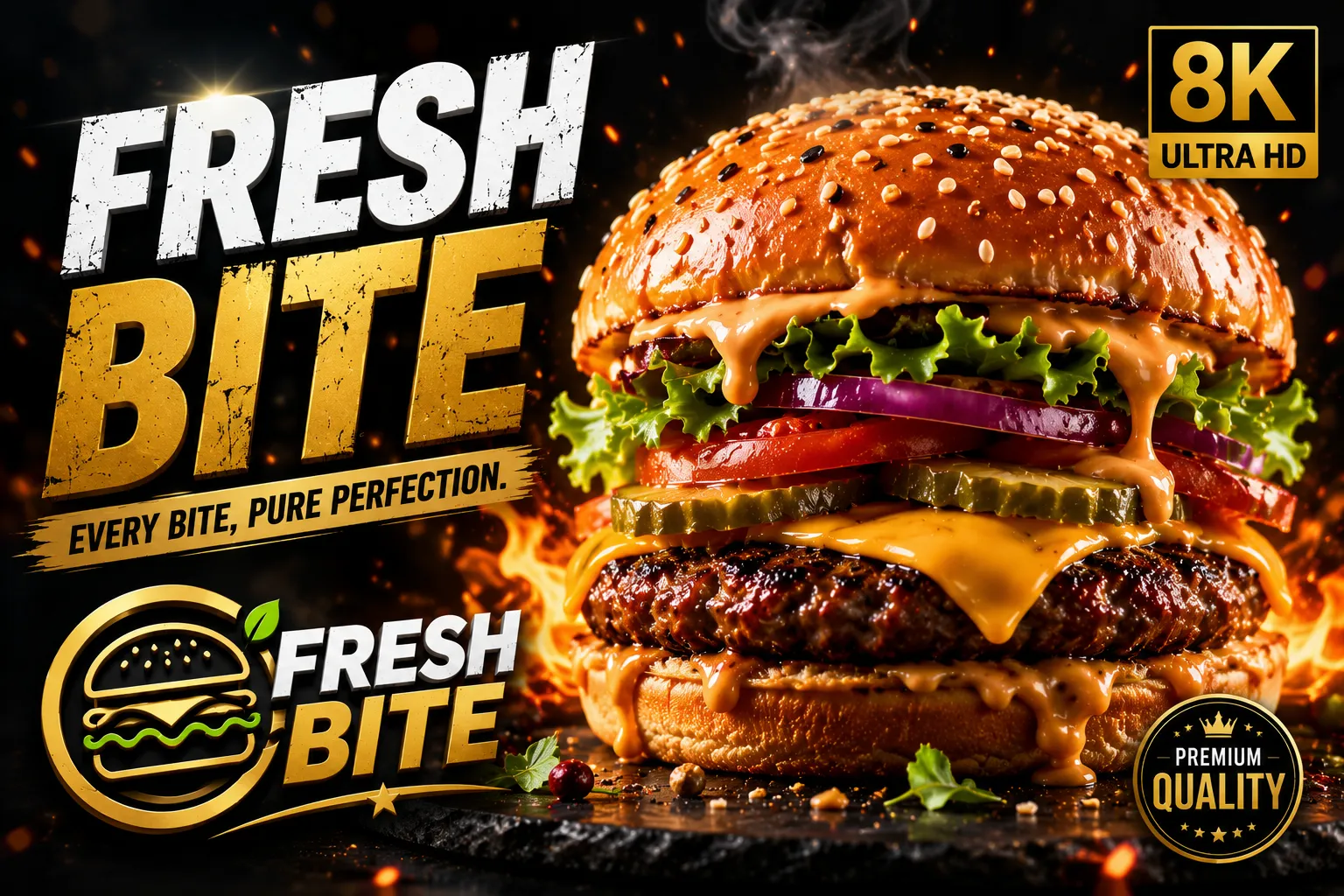 Luxury Burger Commercial in AI | Fresh Bite Cinematic Food Ad | Hollywood Style 8K CGI Animation Video Thumbnail
